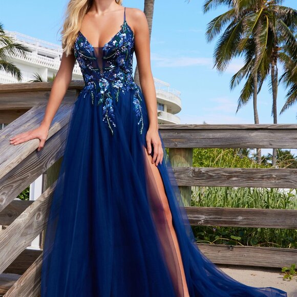 Navy blue formal dress.Prom party gala military ball evening mauve new long - Picture 3 of 6